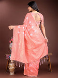 Peach Cotton Saree With Blouse Piece - EZBER