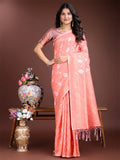 Peach Cotton Saree With Blouse Piece - EZBER