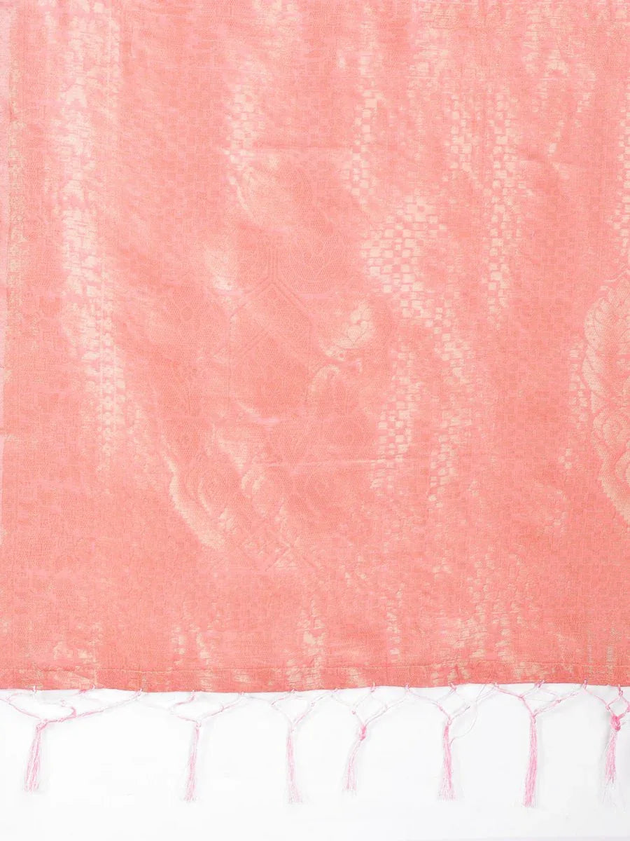 Peach Cotton Saree With Blouse Piece - EZBER