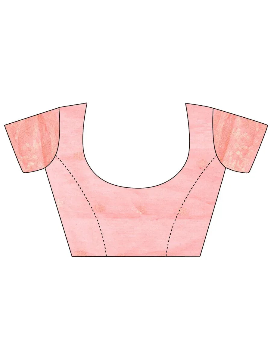 Peach Cotton Saree With Blouse Piece - EZBER