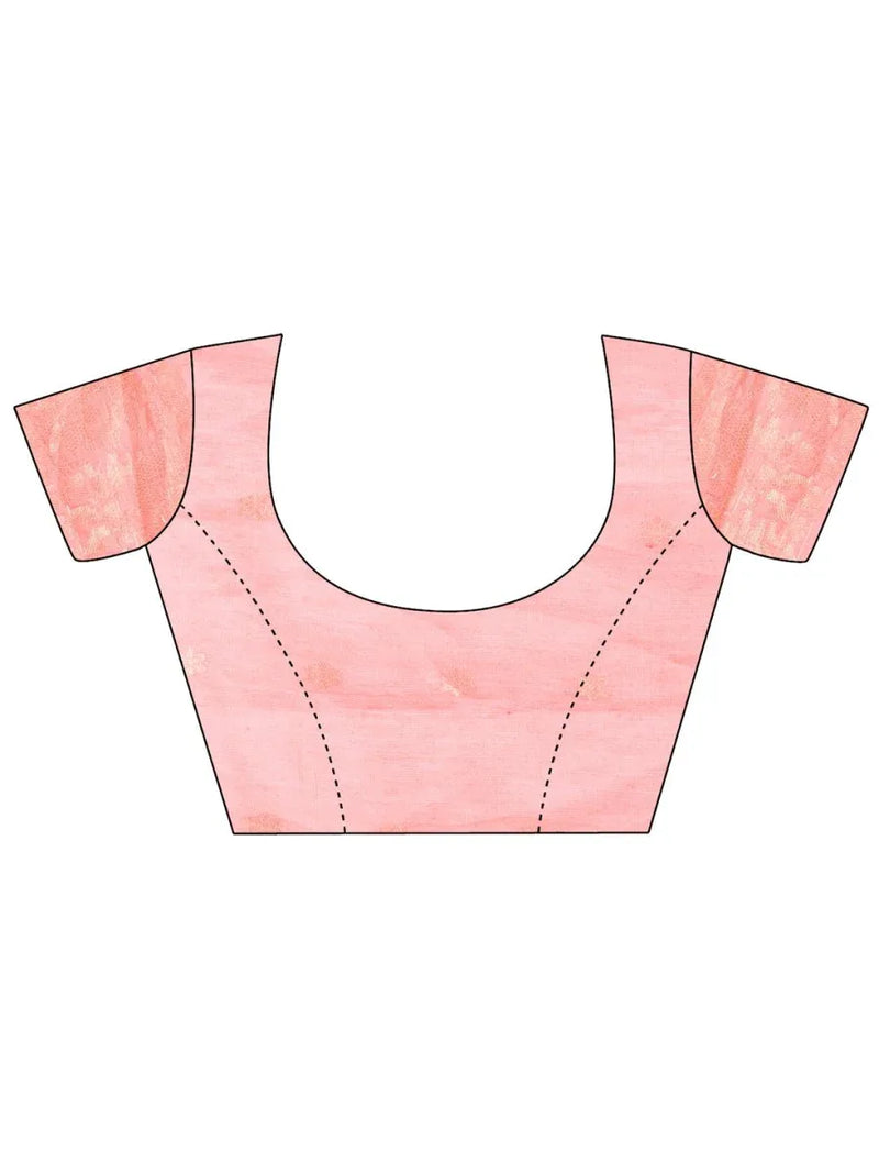 Peach Cotton Saree With Blouse Piece - EZBER