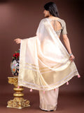 Peach Cotton Saree With Blouse Piece - EZBER