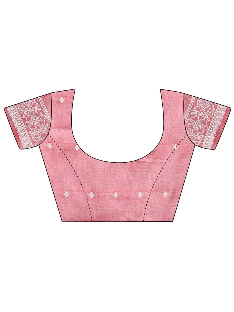 Peach Linen Cotton Saree With Blouse Piece - EZBER