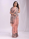 Peach Linen Cotton Saree With Blouse Piece - EZBER