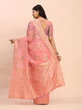 Peach Linen Cotton Saree With Blouse Piece - EZBER