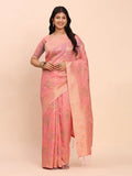 Peach Linen Cotton Saree With Blouse Piece - EZBER