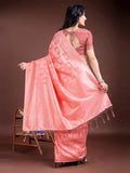 Peach Linen Cotton Saree With Blouse Piece - EZBER