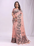 Peach Linen Cotton Saree With Blouse Piece - EZBER