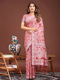 Peach Linen Cotton Saree With Blouse Piece - EZBER