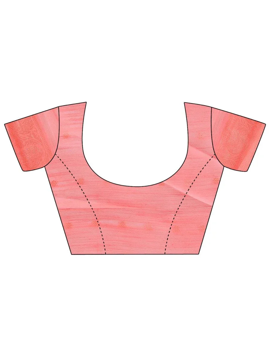 Peach Linen Cotton Saree With Blouse Piece - EZBER