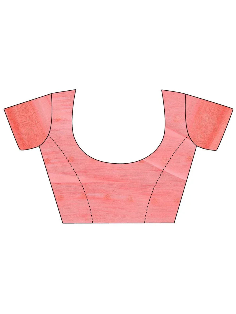 Peach Linen Cotton Saree With Blouse Piece - EZBER