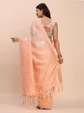 Peach Linen Cotton Saree With Blouse Piece - EZBER