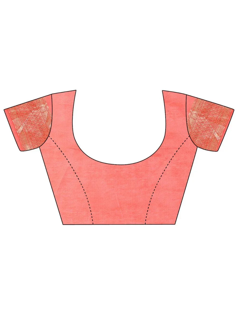 Peach Linen Cotton Saree With Blouse Piece - EZBER