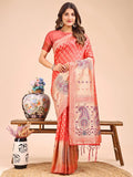 Peach Linen Cotton Saree With Blouse Piece - EZBER