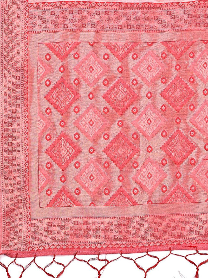 Peach Linen Cotton Saree With Blouse Piece - EZBER