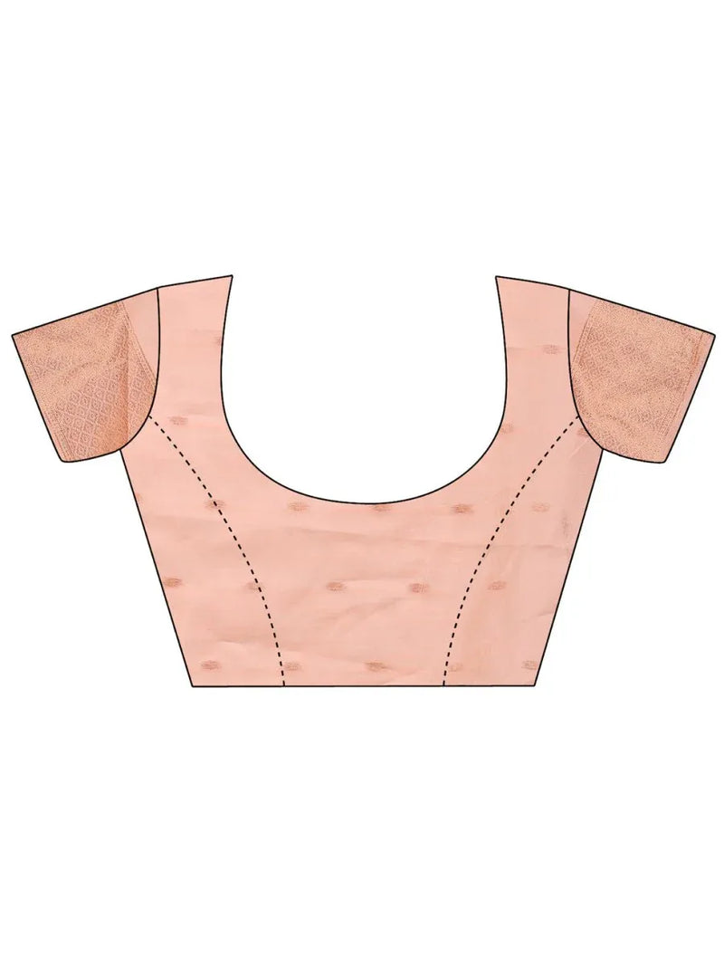 Peach Linen Cotton Saree With Blouse Piece - EZBER