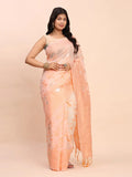 Peach Linen Cotton Saree With Blouse Piece - EZBER