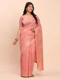 Peach Linen Cotton Saree With Blouse Piece - EZBER