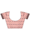 Peach Linen Cotton Saree With Blouse Piece - EZBER
