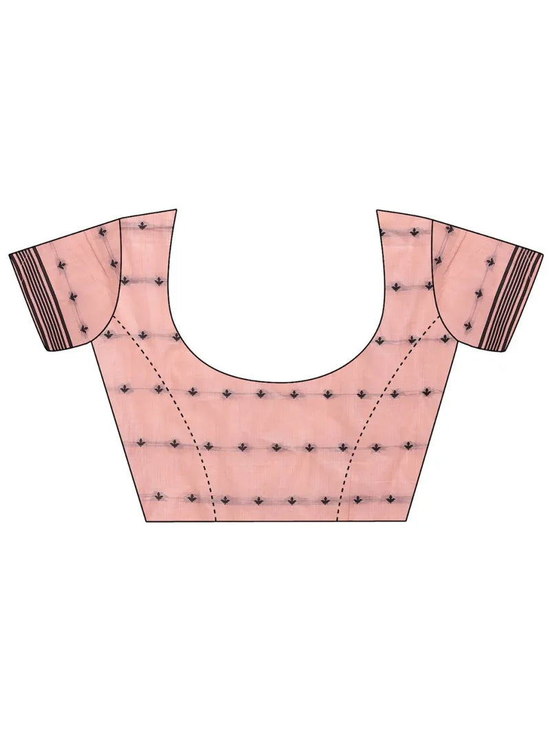 Peach Linen Cotton Saree With Blouse Piece - EZBER