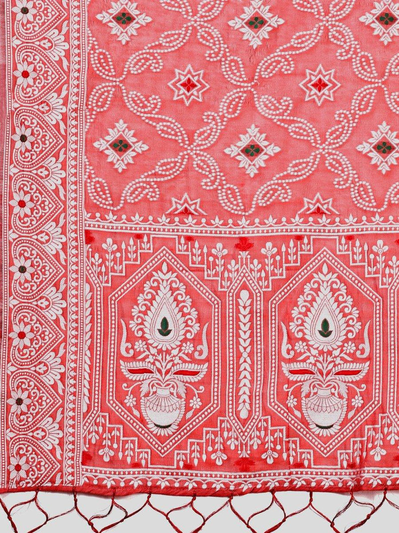 Peach Linen Cotton Saree With Blouse Piece - EZBER