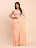 Peach Linen Cotton Saree With Blouse Piece - EZBER