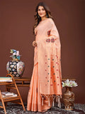 Peach Linen Cotton Saree With Blouse Piece - EZBER