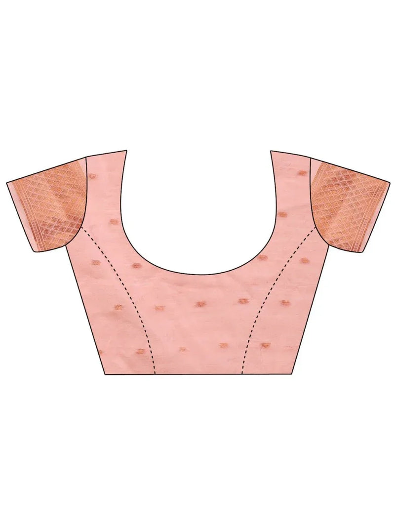 Peach Linen Cotton Saree With Blouse Piece - EZBER