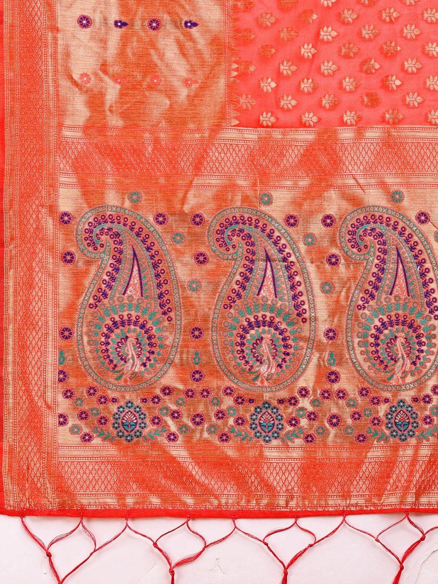 Peach Linen Cotton Saree With Blouse Piece - EZBER