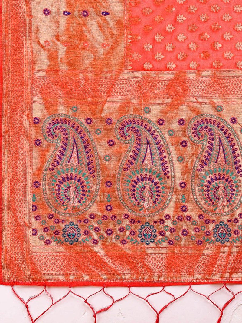 Peach Linen Cotton Saree With Blouse Piece - EZBER