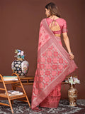 Peach Linen Cotton Saree With Blouse Piece - EZBER