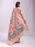 Peach Linen Cotton Saree With Blouse Piece - EZBER