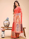 Peach Linen Cotton Saree With Blouse Piece - EZBER