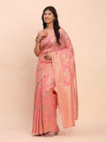 Peach Linen Cotton Saree With Blouse Piece - EZBER
