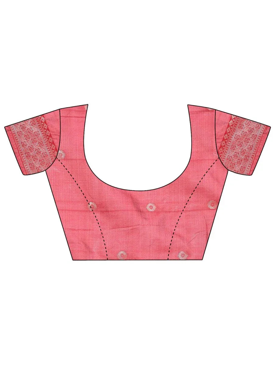 Peach Linen Cotton Saree With Blouse Piece - EZBER