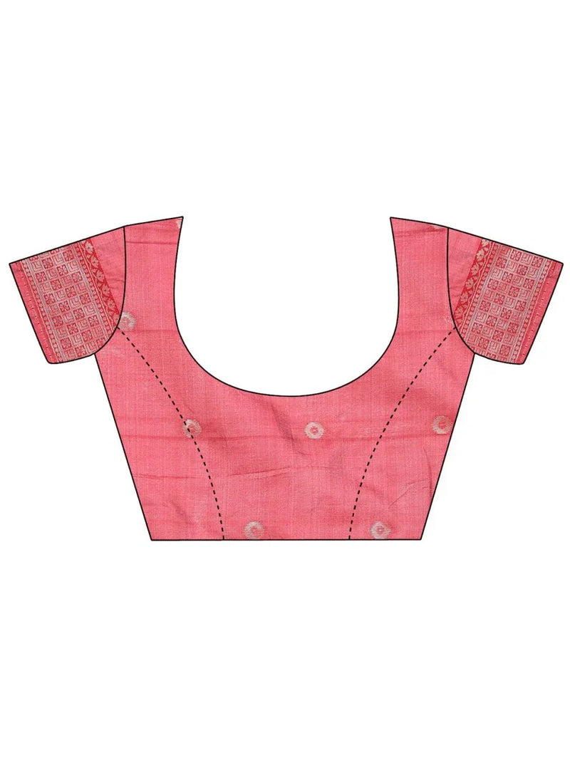 Peach Linen Cotton Saree With Blouse Piece - EZBER