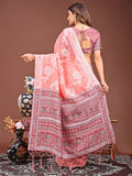 Peach Linen Cotton Saree With Blouse Piece - EZBER