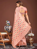 Peach Linen Cotton Saree With Blouse Piece - EZBER