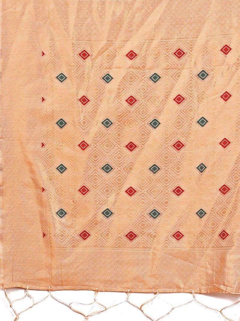 Peach Linen Cotton Saree With Blouse Piece - EZBER