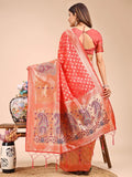 Peach Linen Cotton Saree With Blouse Piece - EZBER