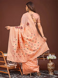 Peach Linen Cotton Saree With Blouse Piece - EZBER