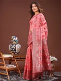 Peach Linen Cotton Saree With Blouse Piece - EZBER