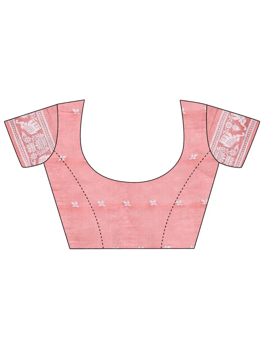 Peach Linen Cotton Saree With Blouse Piece - EZBER