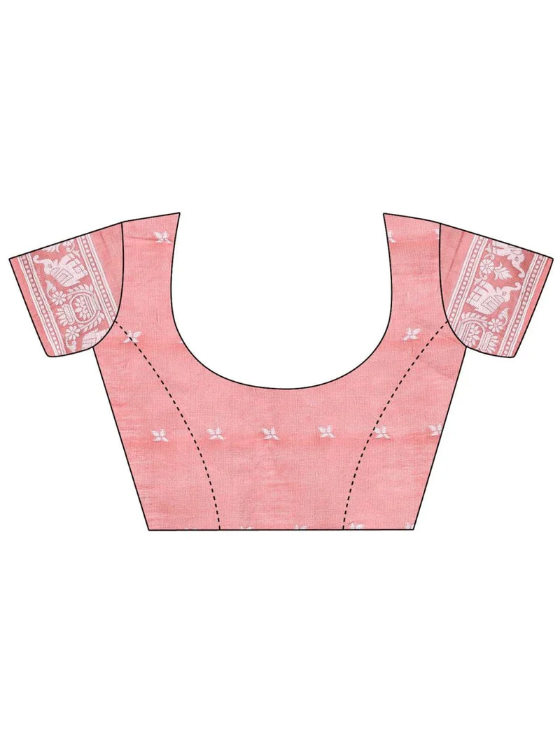 Peach Linen Cotton Saree With Blouse Piece - EZBER