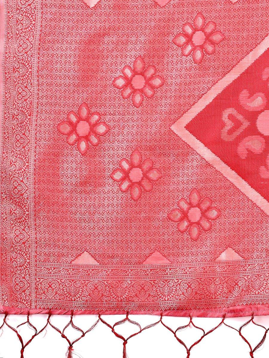 Peach Linen Cotton Saree With Blouse Piece - EZBER