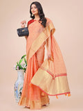Peach Organza Saree With Blouse Piece - EZBER