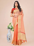Peach Organza Saree With Blouse Piece - EZBER