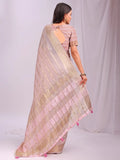 Peach PORTO Organza Saree with Blouse Piece - EZBER