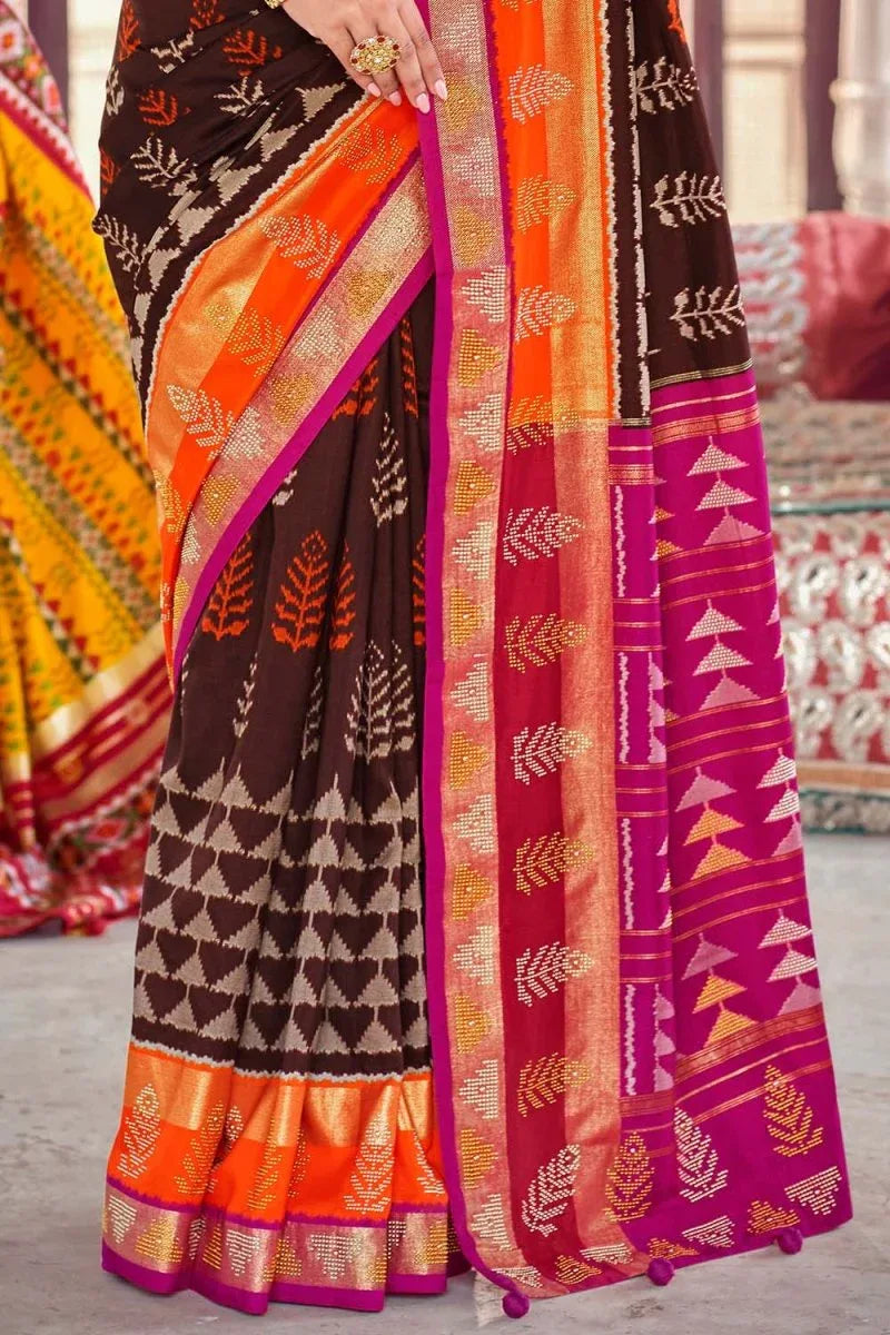 Pecan Brown Banarasi Patola Saree - EZBER