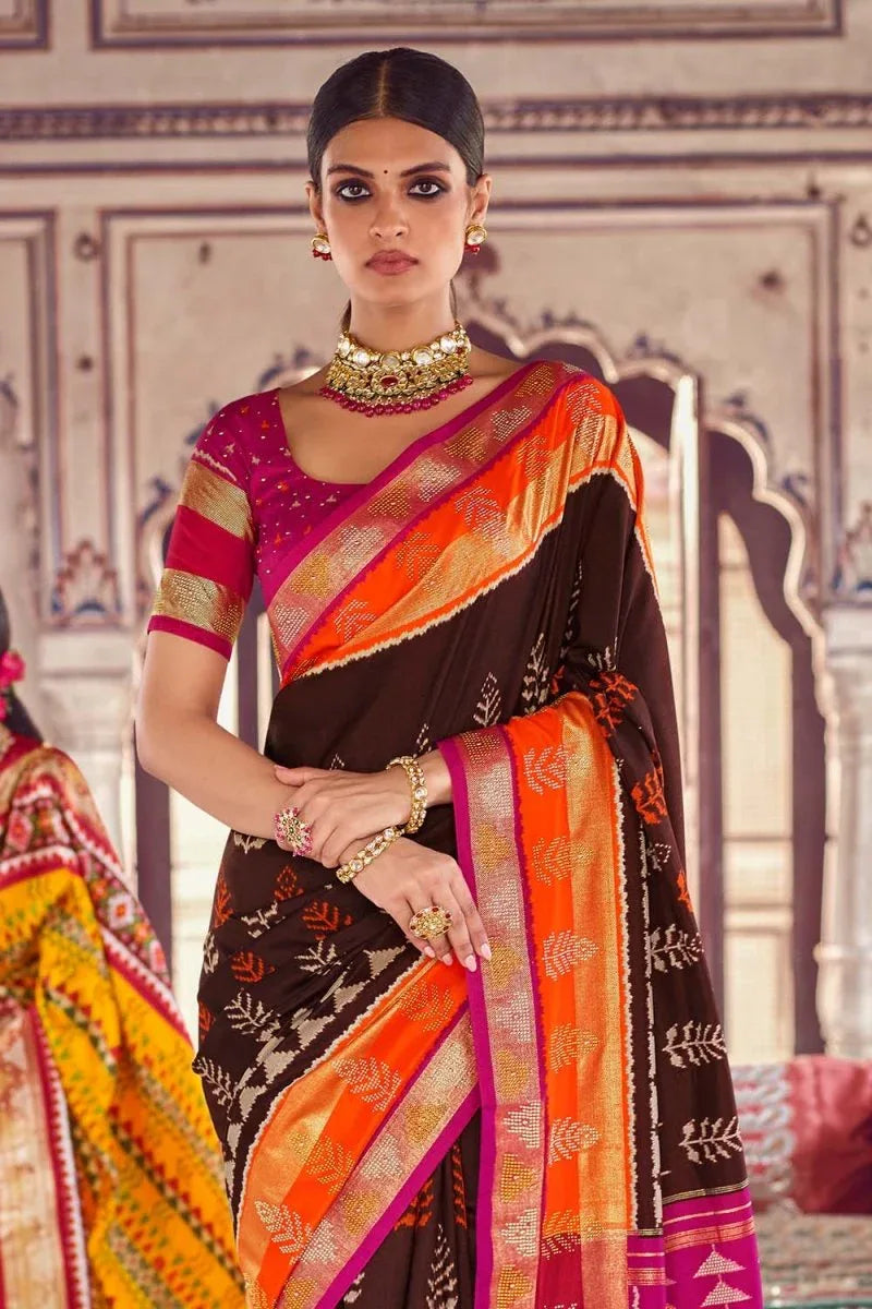 Pecan Brown Banarasi Patola Saree - EZBER